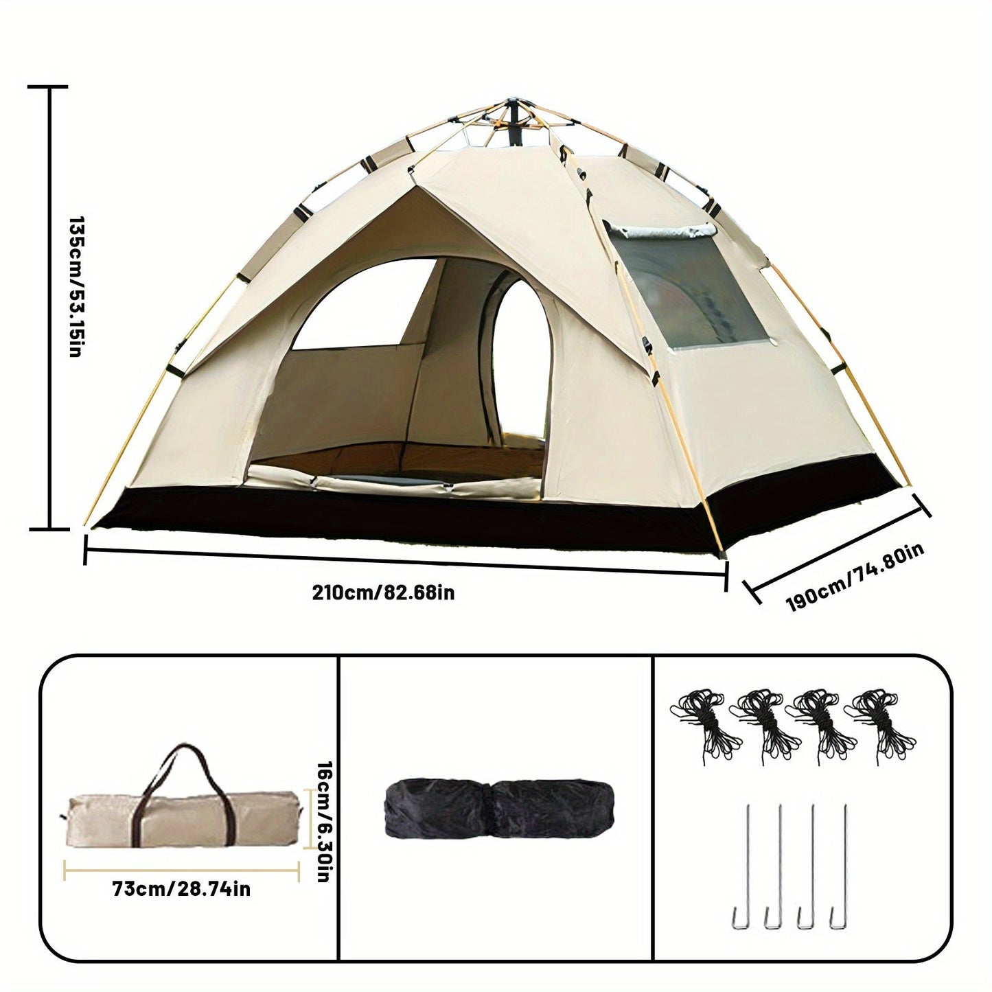 Camping Tent 4-Person Automatic Quick-Open with Two Doors and Earth-Yellow Model Options for Outdoor Camp Setup