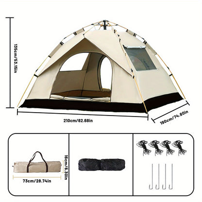 Camping Tent 4-Person Automatic Quick-Open with Two Doors and Earth-Yellow Model Options for Outdoor Camp Setup