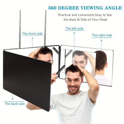 Self Hair Cutting Mirror 360° View 3-Way Anti-Fog HD Glass with 10X Magnifying Mirror – Height Adjustable Door Wall Table Mount DIY Home