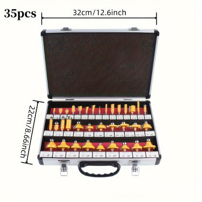 Woodworking Router Bit Set 24 35PCS Carbide Tipped 1/4 Inch Shank Precision Cutting Tools with Durable Metal Case for Wood Routing Milling