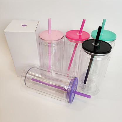 Snow Globe Tumbler Drinkware Bulk Set, 16oz Double-Wall Plastic Cups with Lids, Straws and Pre-Drilled Holes