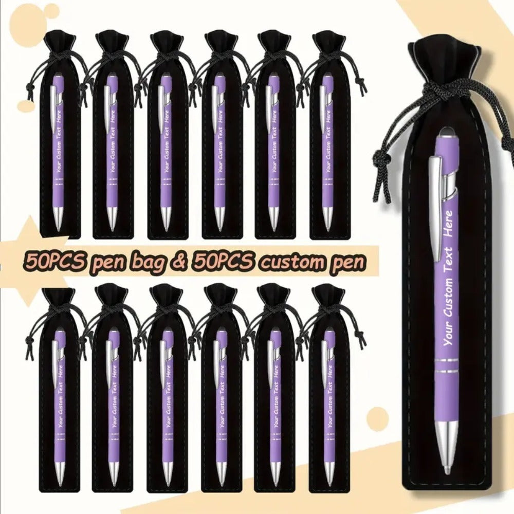 Custom Ballpoint Pens with Pencil Pouch Bulk Set, Personalized Ballpoint Pen Pack for Corporate Gifts