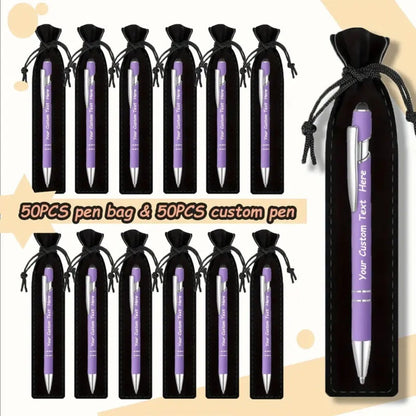 Custom Ballpoint Pens with Pencil Pouch Bulk Set, Personalized Ballpoint Pen Pack for Corporate Gifts
