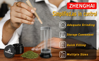3-in-1 Herb Grinder with Cone Loader & Rolling Machine, Multifunctional Tobacco Grinder Blunt Joint Roller Filling Storage All-in-One
