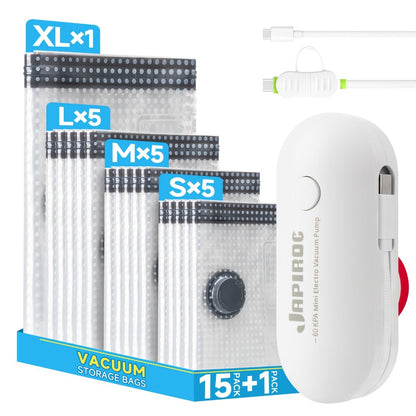 Vacuum Storage Bags with Electric Pump, 16 Pack Space Saver Bags for Clothes, Bedding & Travel