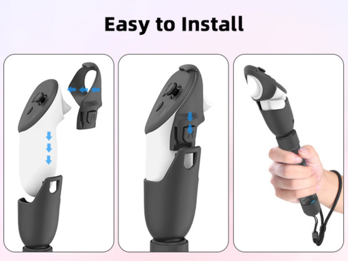 Meta Quest 3S Controller Handle Extension Grips, 3-in-1 VR Handle Attachments for Beat Saber, Golf+