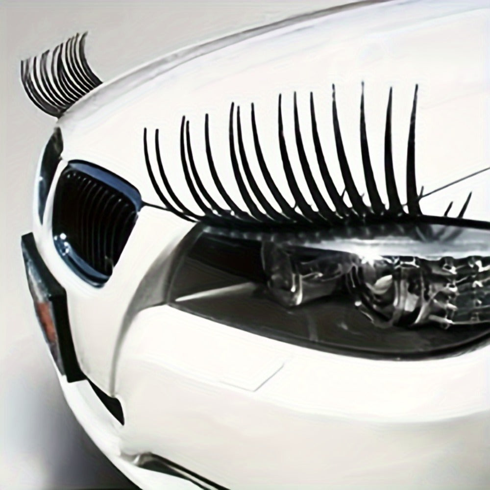 Pair of Black Car Eyelash Decals, 11.4 x 6.9 Inch Each, for Smooth Exterior Panels Beside Headlights