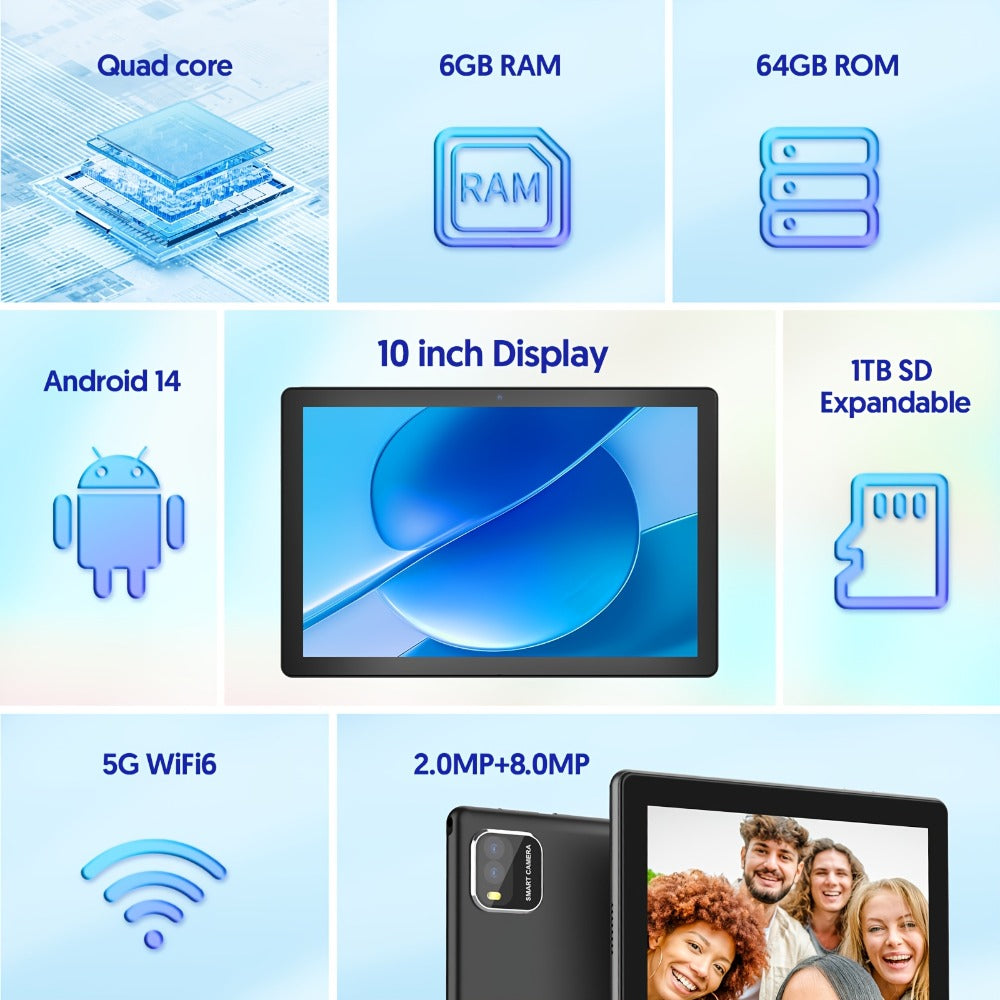 Android Tablet 10-Inch 2-in-1 with Android 14, WiFi 6, 64GB Internal Storage and Keyboard Set