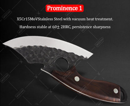 Kitchen Knife Set by WXYCOO, 3- or 4-Piece 5Cr15MoV Steel Hammered Blades with Curved Wood Handles