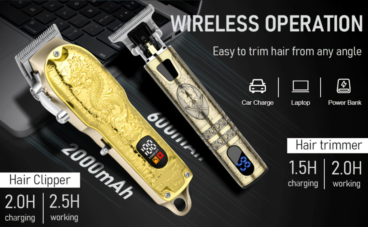 Hair Clipper Set for Men USB Rechargeable, Professional Electric Hair Trimmer with Oil Head Engraving