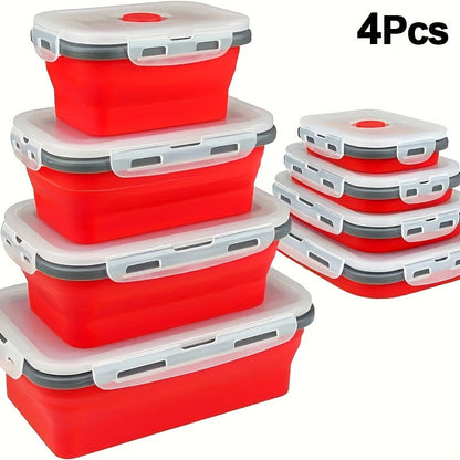 Storage Containers with Lids, Set, PEKARR 4-Piece Collapsible Rectangular Boxes with Latching Lids in Three Edge Colors