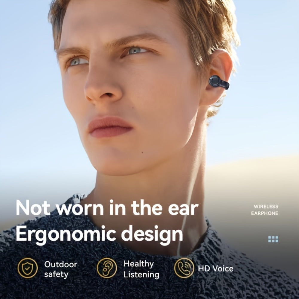 Open-Ear Clip Earbuds with Digital-Display Charging Case in Black or Beige Checkout Options