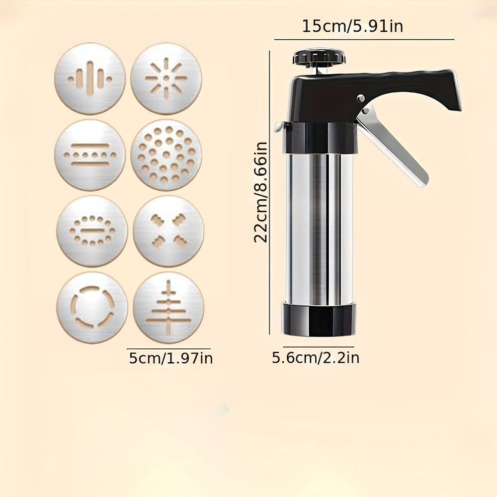 Cookie Press Set 8 Piece Stainless Steel Manual Churro Maker Flower Cookie Mold Baking Tool for Entryways, Bedrooms and Living Spaces