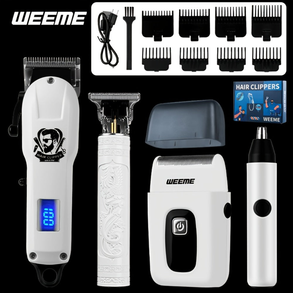 Zinc Alloy Men's Grooming Kit – USB Rechargeable Hair Clipper, Nose Trimmer, Electric Shaver & Detail Trimmer Set, 3500mAh Battery