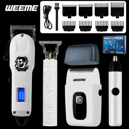 Zinc Alloy Men's Grooming Kit – USB Rechargeable Hair Clipper, Nose Trimmer, Electric Shaver & Detail Trimmer Set, 3500mAh Battery