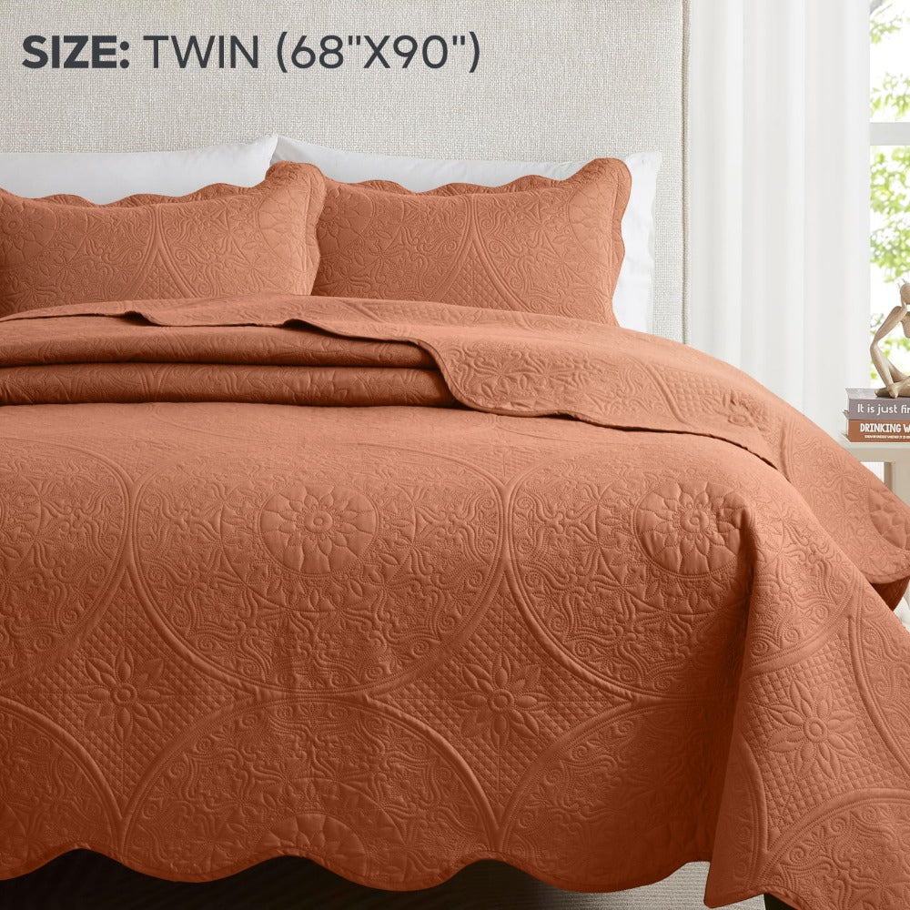 Floral-Pattern Three-Piece Bedspread Set in 16 Colors with Twin, Queen, King and California King Sizes