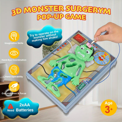 Operation Monster Board Game for Kids, Steady Hand Skill Game with Tweezers, 3D Monster Pieces, Fun Family Game Night for Ages 3+