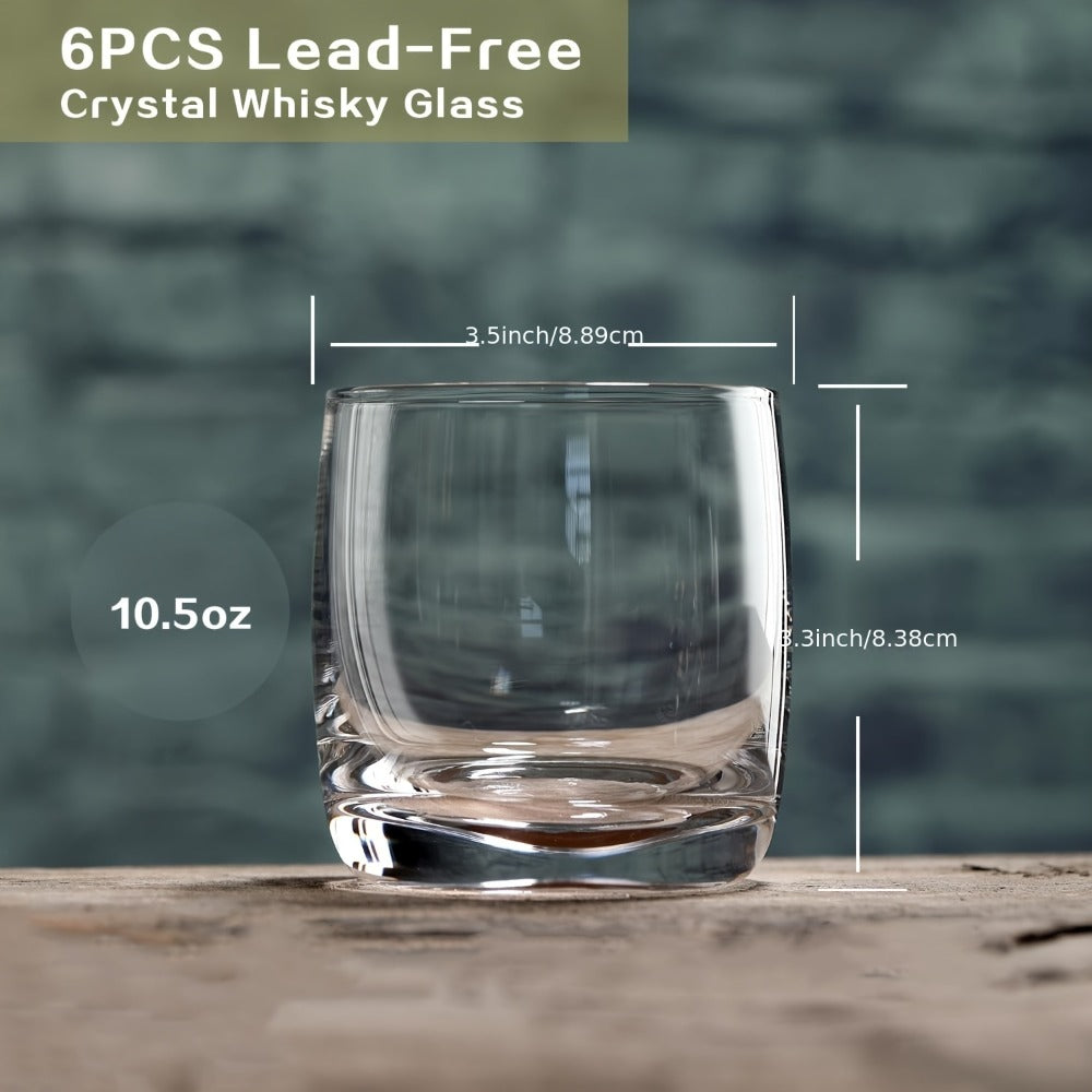 Whiskey Glasses Set of 6, Premium Crystal Bourbon Rocks Glasses 10.5oz, Clear Drinking Glasses for Scotch Cocktail Whisky Juice