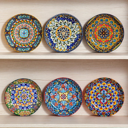 Bohemian Pasta Bowls Set of 6, 32 Oz Porcelain, Floral Pattern, Microwave &, VANCASSO for Entryways, Bedrooms and Living Spaces