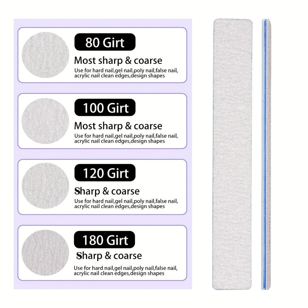 Professional Nail Files 50pcs Bulk Set Double Sided Emery Boards – 80/80, 100/100 & 100/180 Grit Options for Acrylic