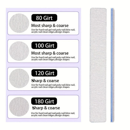 Professional Nail Files 50pcs Bulk Set Double Sided Emery Boards – 80/80, 100/100 & 100/180 Grit Options for Acrylic