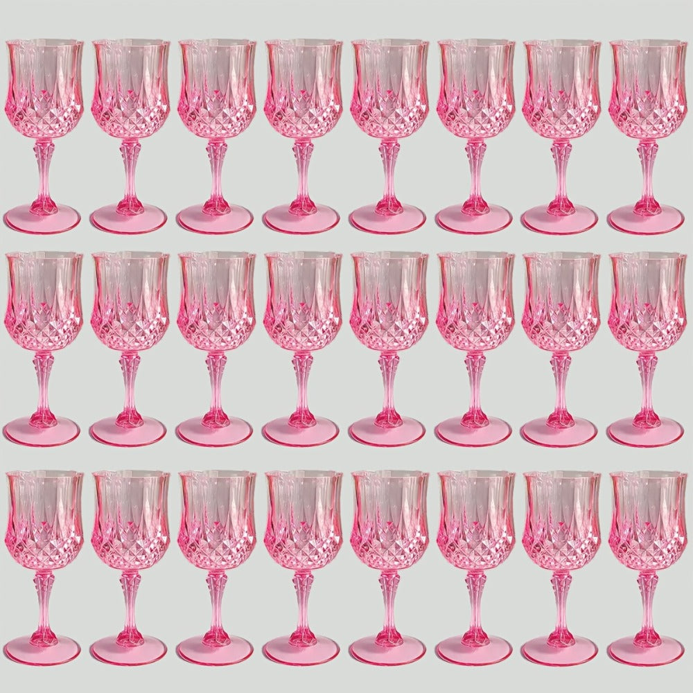 Plastic Wine Glasses 24 Pack – Colorful Shatterproof Goblets for Parties, Weddings & Events – Reusable Vintage-Style Stemmed Cups