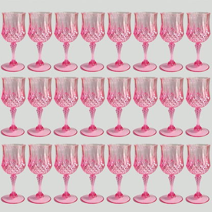 Plastic Wine Glasses 24 Pack – Colorful Shatterproof Goblets for Parties, Weddings & Events – Reusable Vintage-Style Stemmed Cups