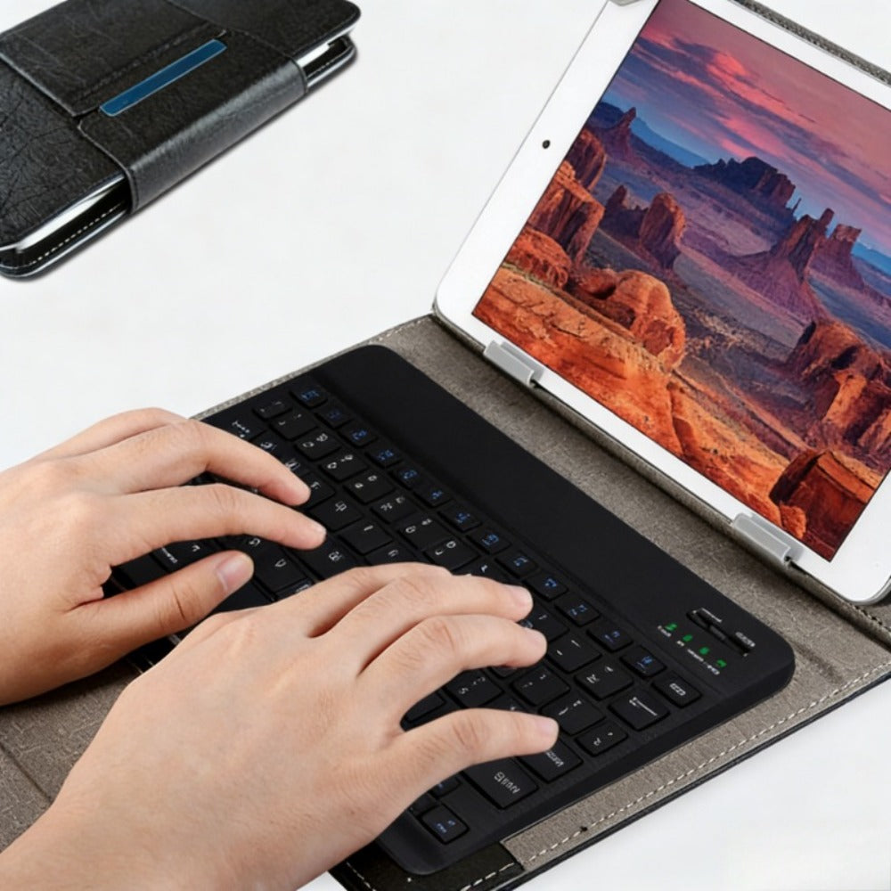 Universal Tablet Case with Wireless Keyboard 10.1 Inch, Removable Bluetooth Keyboard, PU Leather Folio Cover