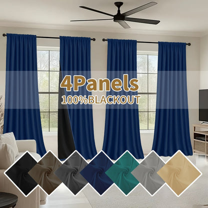 Blackout Curtains 4 Panels Thermal Insulated Room Darkening Drapes, Rod Pocket, Energy Saving, Solid Color for Bedroom & Living Room