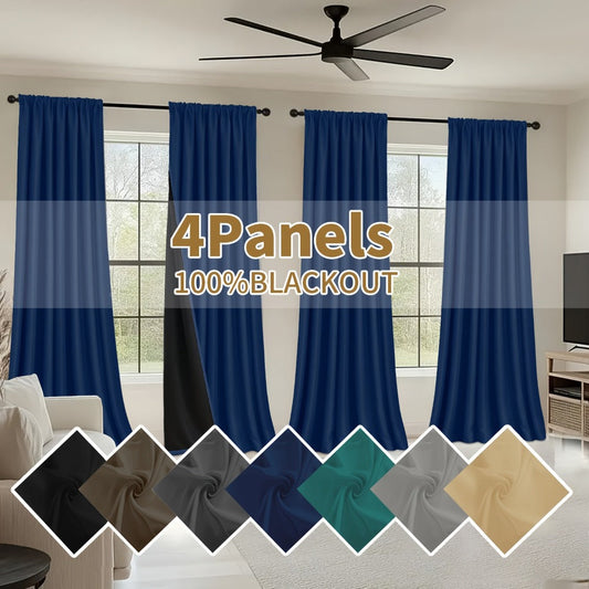 Blackout Curtains 4 Panels Thermal Insulated Room Darkening Drapes, Rod Pocket, Energy Saving, Solid Color for Bedroom & Living Room