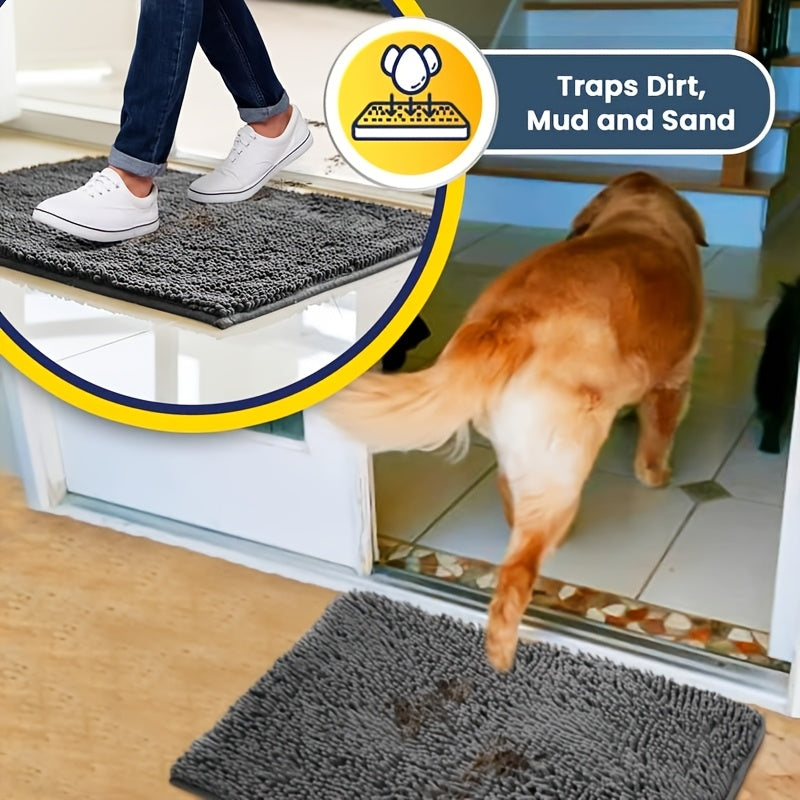 Chenille Dog Door Mat Super Muddy Paws Pet Rug Gingham Entryway Mat Indoor Outdoor Multiple Sizes & Colors