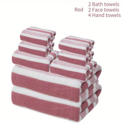 Bath Hand Towels, Towel Set 8 Piece Two-Color Striped Mix with 2 Bath, 2 Face and 4 Hand Towels in Four Colors