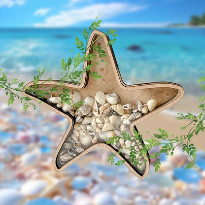 Wooden Starfish Tray – Ocean-Themed Organizer Dish for Desk & Dresser, Display Crystals Shells Agates, Nautical Home Decor