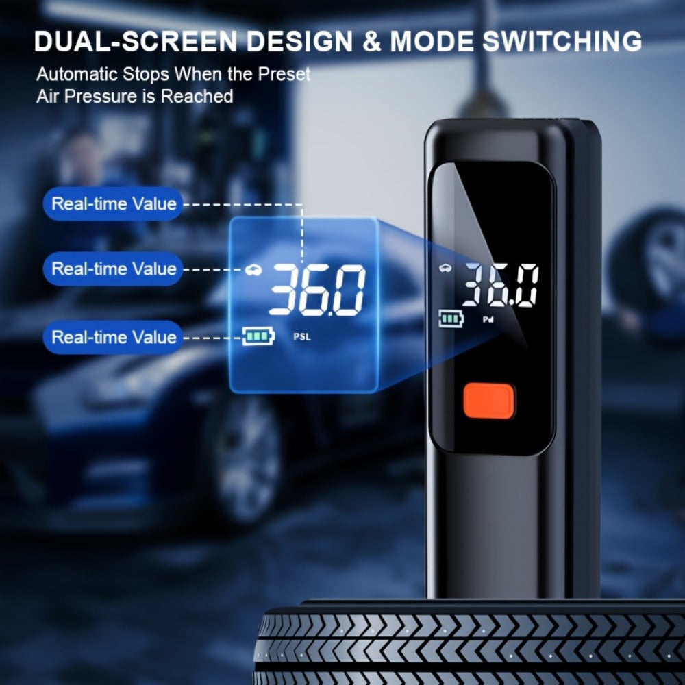 Portable Tire Inflator Wireless Air Compressor with Digital LED Display Auto Pressure Detection USB-C Rechargeable for Car Bicycle