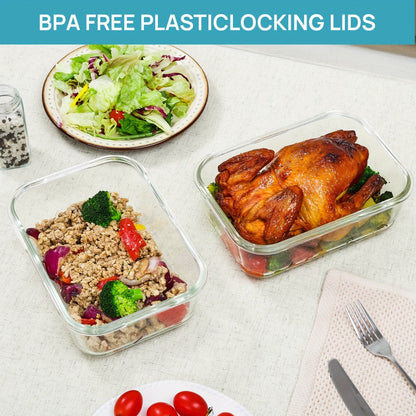 Food Storage Containers Two-Pack 63 oz Borosilicate Glass Set with Hinged Lids in Green or Gray