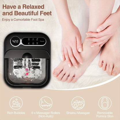 Foot Spa Massager Collapsible with Heater & Temperature Control – Foot Bath with Bubbles, 6 Massage Rollers, Vibration