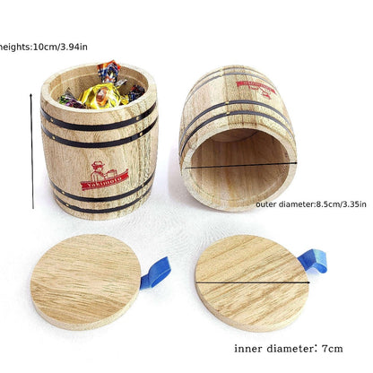 Wooden Barrel Storage Jar with Lid, Rustic Mini Desktop Organizer for Coffee Beans, Sugar, Candy