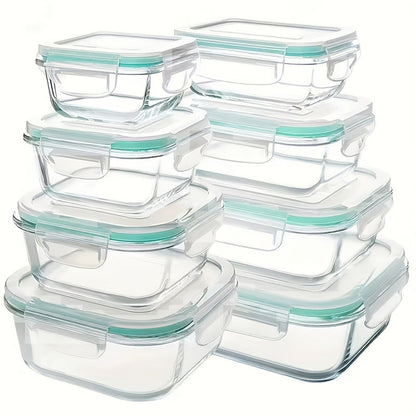 Food Storage Containers 16-Piece Glass Set with Green Lids in Standard or Large Size for Kitchen Organization