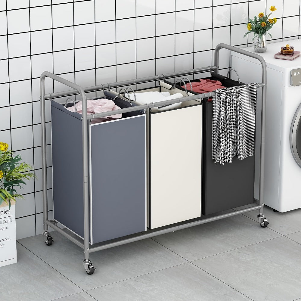 3-Bag Laundry Sorter Cart 63.4 Gallon, Rolling Hamper with Lockable Wheels & Removable Bags
