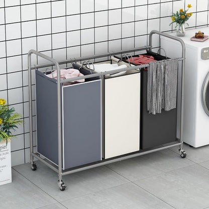 3-Bag Laundry Sorter Cart 63.4 Gallon, Rolling Hamper with Lockable Wheels & Removable Bags