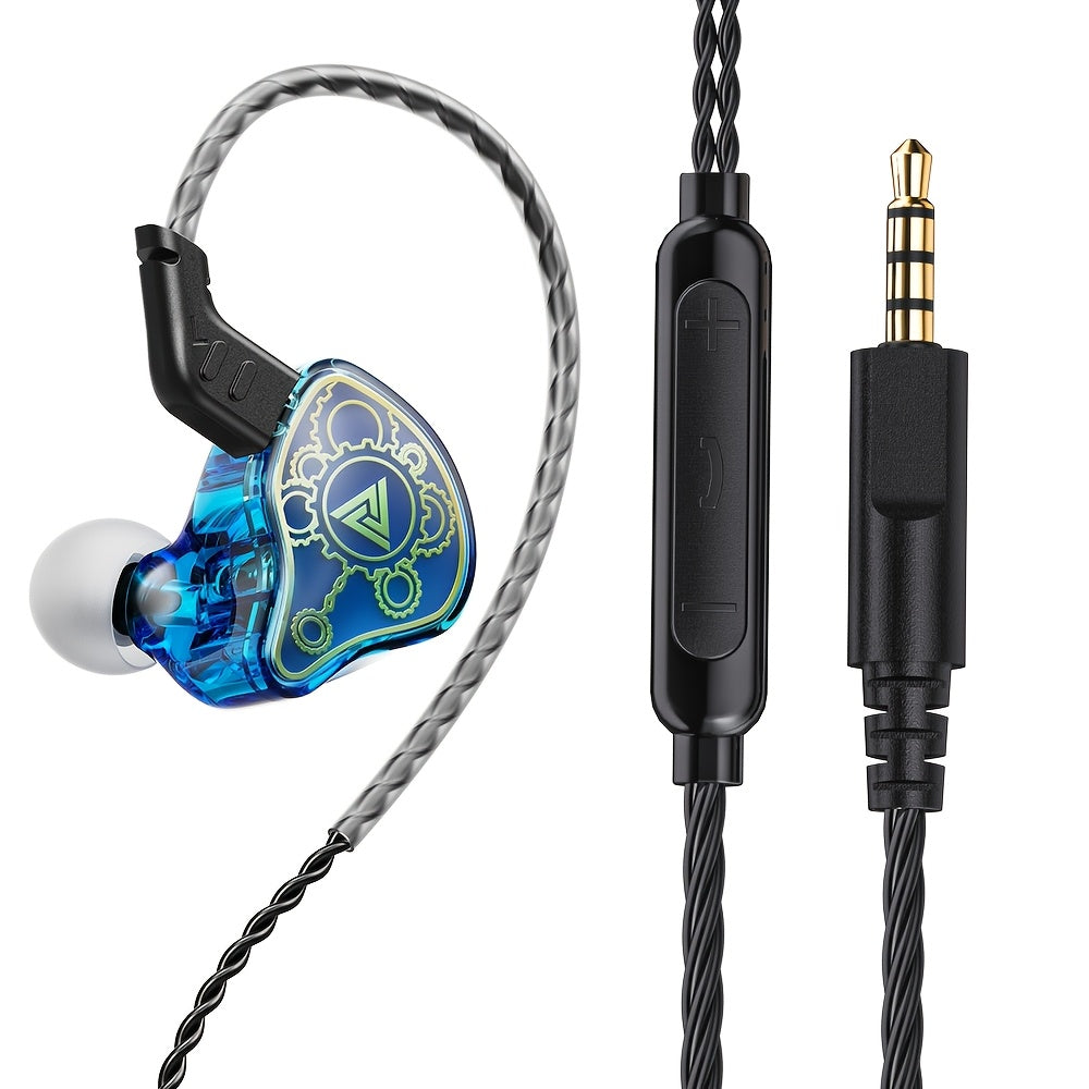 QKZ Hi7T Transparent Dynamic Resin Wired Earphones DJ Monitor HiFi Stereo Heavy Bass for Bedside Audio, Alarms and Room Entertainment