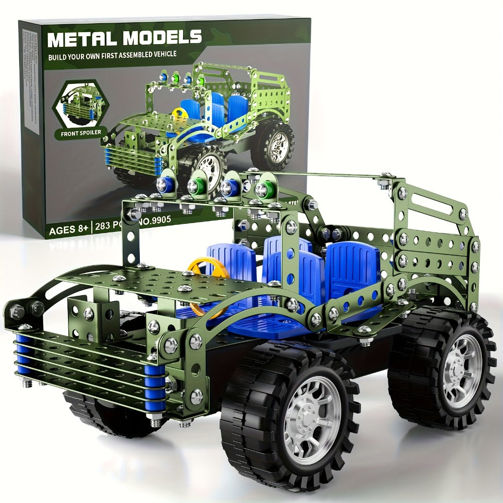 STEM Building Kit Model Car 283-287 Pcs Motorized Assembly Vehicle Toy with Tires & Openable Hood