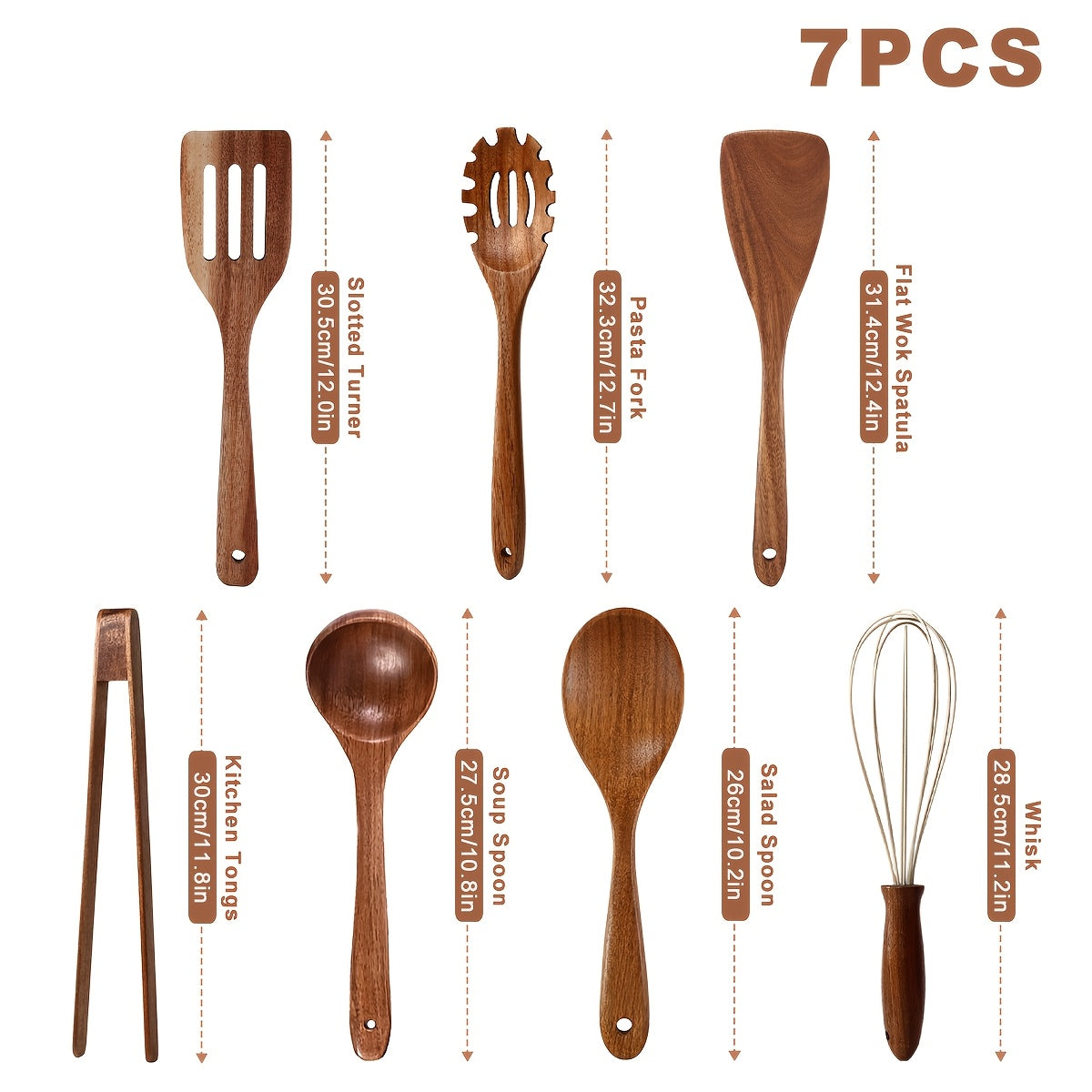Kitchen Utensils by JIASING, 3-, 5- or 7-Piece Wood Spoon, Spatula, Ladle and Egg-Beater Set Options