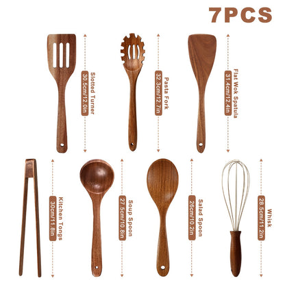 Kitchen Utensils by JIASING, 3-, 5- or 7-Piece Wood Spoon, Spatula, Ladle and Egg-Beater Set Options