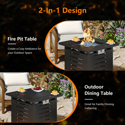 Propane Fire Pit Table Outdoor 50, 000 BTU Gas Fire Table with Lid Lava Rocks & Cover for Patio Backyard Deck Black Brown 40"/44"