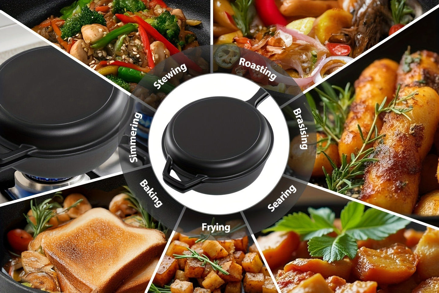 2-in-1 Cast Iron Dutch Oven with 26cm Deep Pot and Long-Handle Skillet Lid for Stovetop, Oven or Campfire