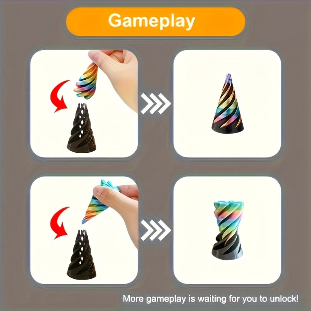 3D Printed Spiral Fidget Cone 10 Pack, Impossible Pyramid Spiral Tree & Carrot Stress Toy, Unique Fish Tank Decoration
