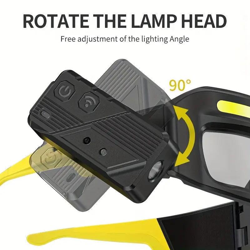 LED Headlamp Glasses Light – USB Rechargeable Head Torch with Rotatable Beam, Adjustable Brightness & Strobe Mode for Night Running