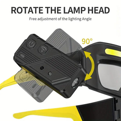 LED Headlamp Glasses Light – USB Rechargeable Head Torch with Rotatable Beam, Adjustable Brightness & Strobe Mode for Night Running