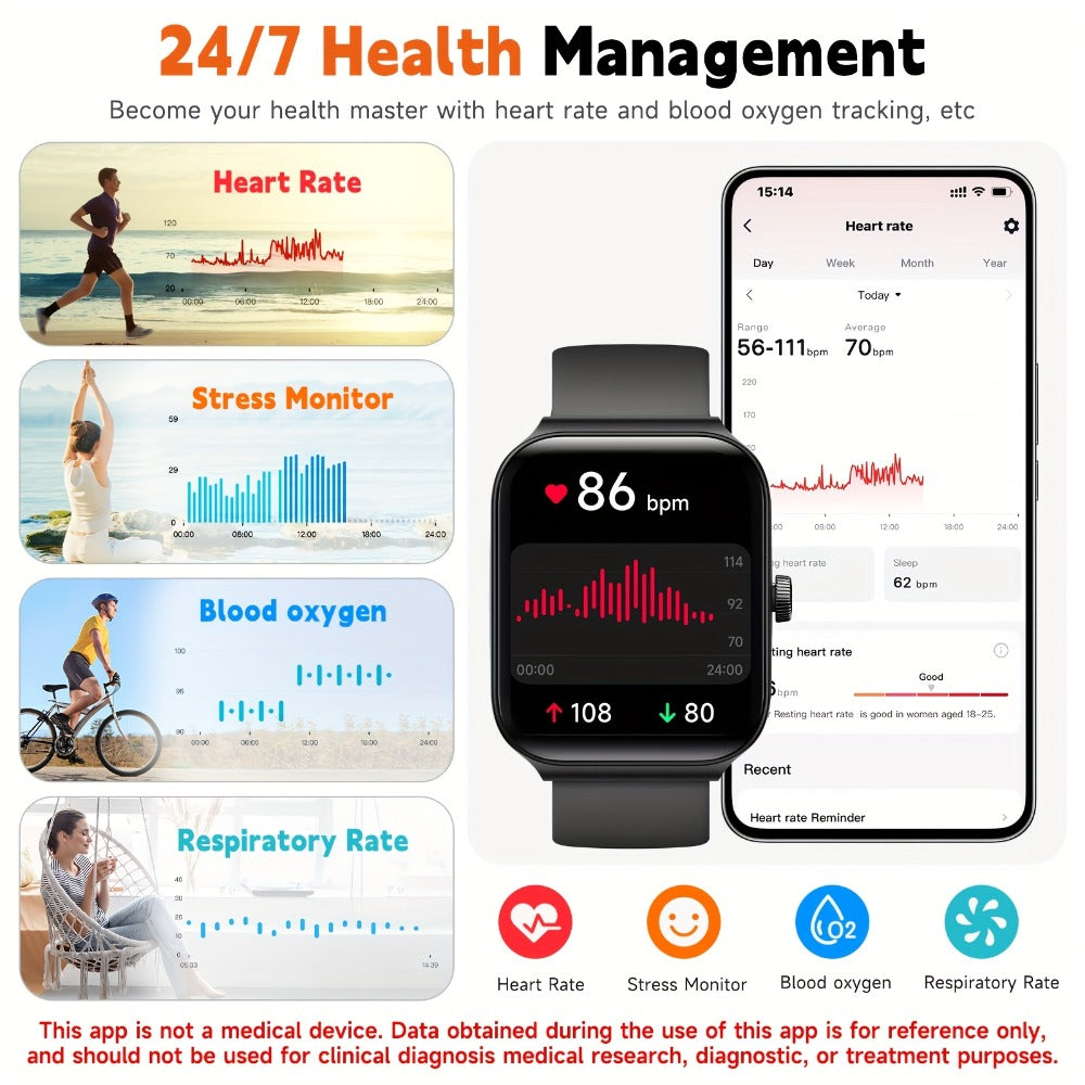 Smartwatch with Alexa Built-in FAWEIO 1.95" Large Display, Wireless Calling, 100+ Sport Modes, Pedometer Heart Rate Sleep Blood